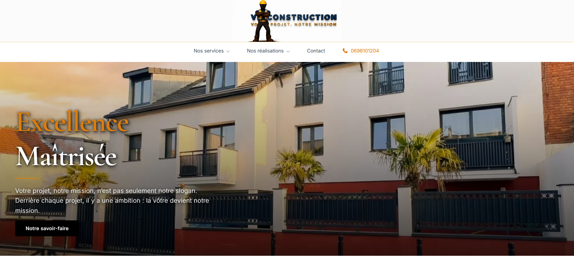 Page d’accueil site internet entreprise construction Bobigny