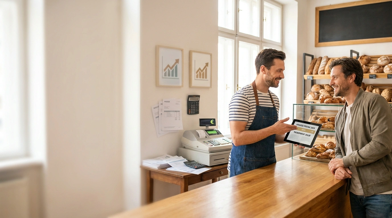 Artisan expliquant une hausse de prix à un client